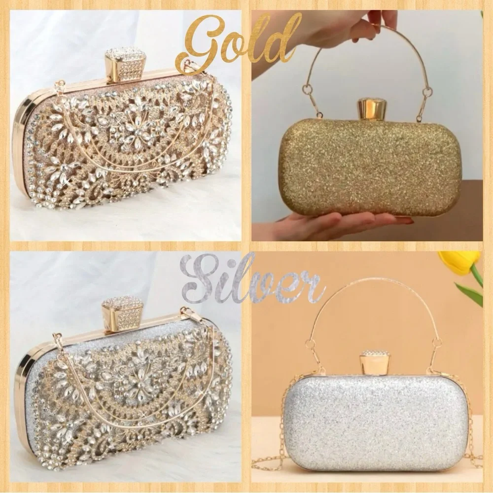 LUXURIOUS EVENING BAG IN GOLD OR SILVER CLUTCH OR CROSSBODY HANDBAG ✨NEW✨
